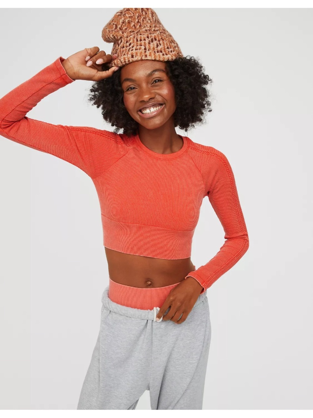 OFFLINE By Aerie Big Chill Seamless Crop Long Sleeve T-Shirt in Orange